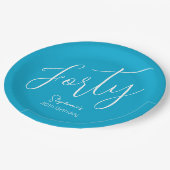 Gewoon modern script Aqua Blue 40e verjaardagsfees Papieren Bordje (Gekanteld)