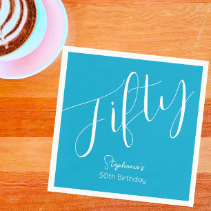 Gewoon modern script Aqua Blue 50e verjaardag Servet