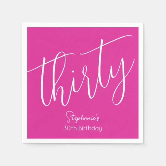 Gewoon modern script Roze 30e verjaardagsfeest Servet (Voorkant)
