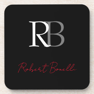 Gewoon Modern Zwart Rood Monogrammed Initialen Naa Bier Onderzetter