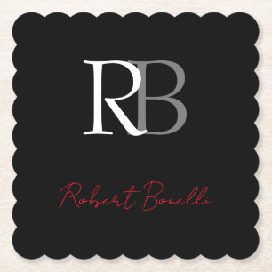 Gewoon Modern Zwart Rood Monogrammed Initialen Naa Kartonnen Onderzetters