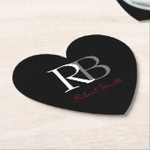 Gewoon Modern Zwart Rood Monogrammed Initialen Naa Kartonnen Onderzetters (Gekanteld)