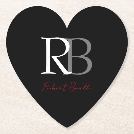 Gewoon Modern Zwart Rood Monogrammed Initialen Naa Kartonnen Onderzetters (Voorkant)