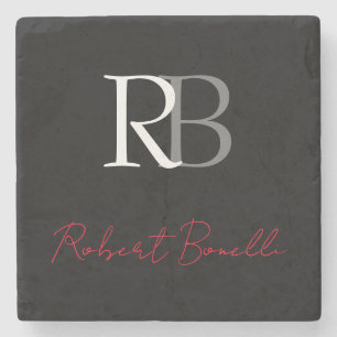 Gewoon Modern Zwart Rood Monogrammed Initialen Naa Stenen Onderzetter