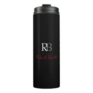 Gewoon Modern Zwart Rood Monogrammed Initialen Naa Thermosbeker