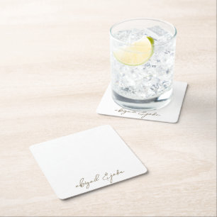 Gewoon moderne gouden script namen bruiloft vierkante kartonnen onderzetter