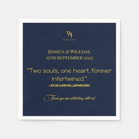 Gewoon moderne marine blauw en gouden bruiloft ser servet (Voorkant)