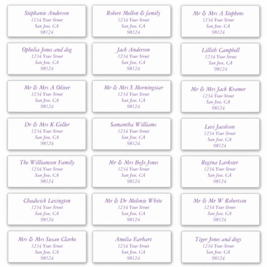 Gewoon Paarse Adresetiketten voor tekstontvangers Sticker (Voorkant)