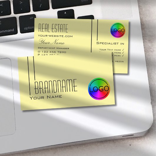 Gewoon pasta-geel met Logo Professional Modern Visitekaartje