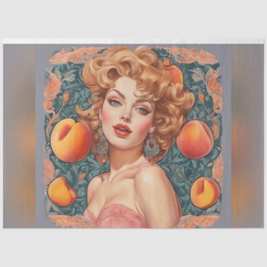 Gewoon Peachy Retro Vrouw Decoupage Papier (Voorkant)