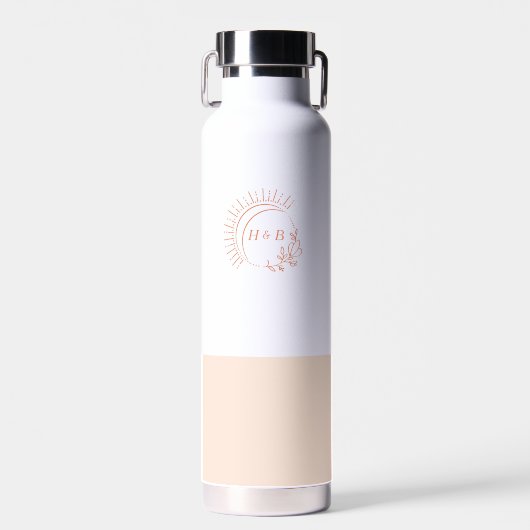 Gewoon Peachy Wedding Monogram Waterfles (Voorkant)