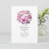 Gewoon roze bloemenlente bruiloft kaart (Staand voorkant)