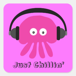 Gewoon roze kwal met hoofdtelefoon vierkante sticker