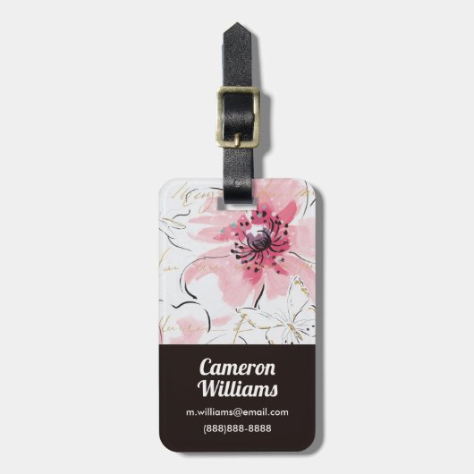 Gewoon roze | Waterverf Floral Bagagelabel (Voorkant verticaal)
