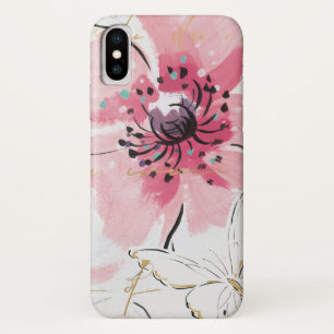 Gewoon roze Waterverf Floral iPhone X Hoesje