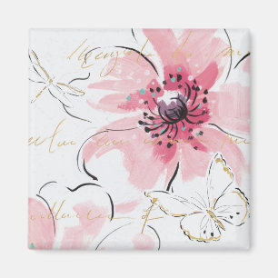 Gewoon roze   Waterverf Floral Magneet