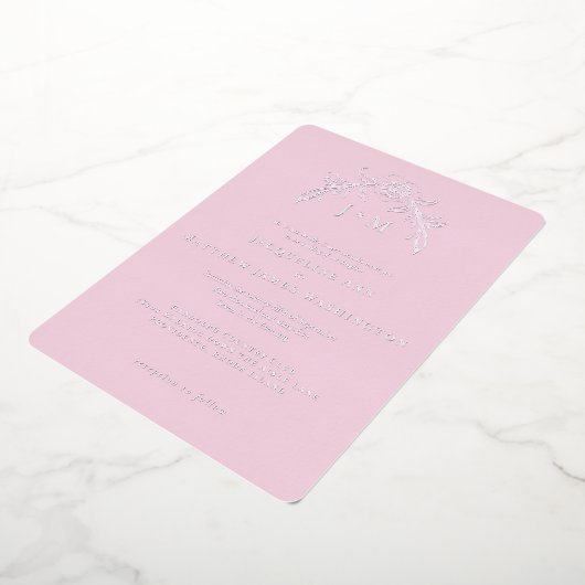 Gewoon roze zilver folie uitnodiging (Gedraaid)
