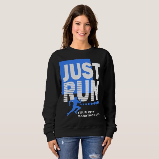 Gewoon Run Blue Marathon Runner Race Vrouwen Donke Trui (Voorkant volledig)