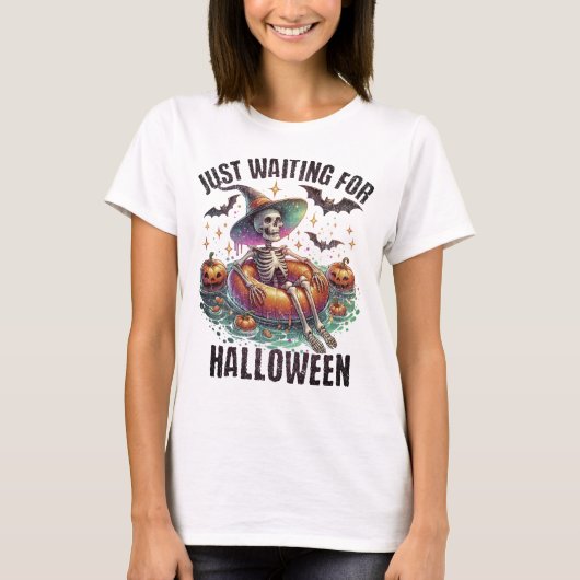 Gewoon wachten op Halloween Funny Skeleton Shirt (Voorkant)