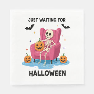 Gewoon wachten op Halloween-skelet Servet