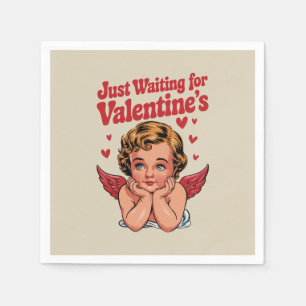 Gewoon wachten op Valentijnsdag Retro Baby Cupid L Servet