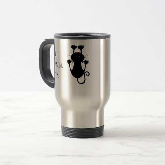 Gewoon wat cartoon van een zwarte kat. reisbeker (Voorkant links)