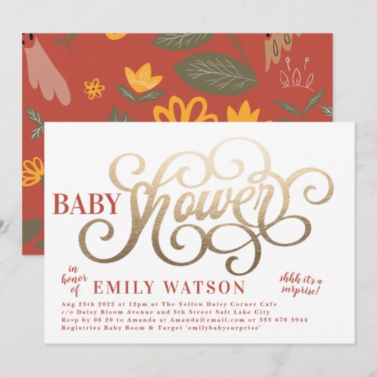 Gewoon wit Baby shower van goudolie, Rustisch land Kaart (Voorkant / Achterkant)