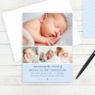 Gewoon zoet blauw baby jongen foto collage geboort aankondiging