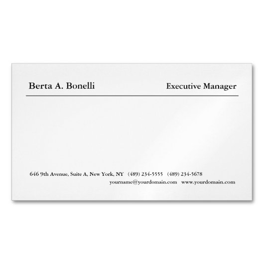 Gewoon zwart-wit minimalistisch modern magnetisch visitekaartje (Voorkant)