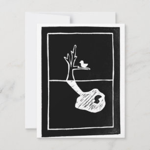 Geworteld elders - vogel schaduw linoleumsnede RSVP kaartje