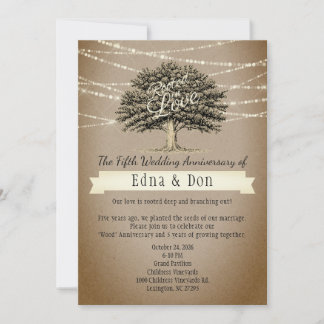 Geworteld in Love Rustic Tree Lights 5e verjaardag Kaart