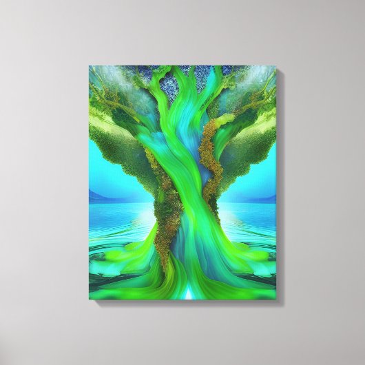 Geworteld in Love Tree Christelijk Art Neon Green  Canvas Afdruk (Voorkant)