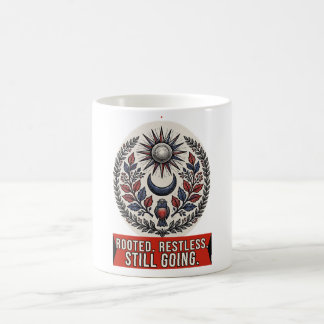 Gewortelde Rusteloze Toch Gaande Houtsnede Crest Koffiemok