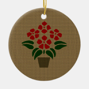 Gewoven Rode Poinsettia Keramisch Ornament