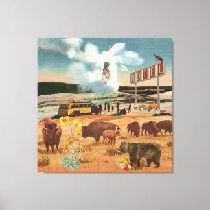 Geyser Rondleiding met buffel en Beer Surreal Coll Canvas Afdruk