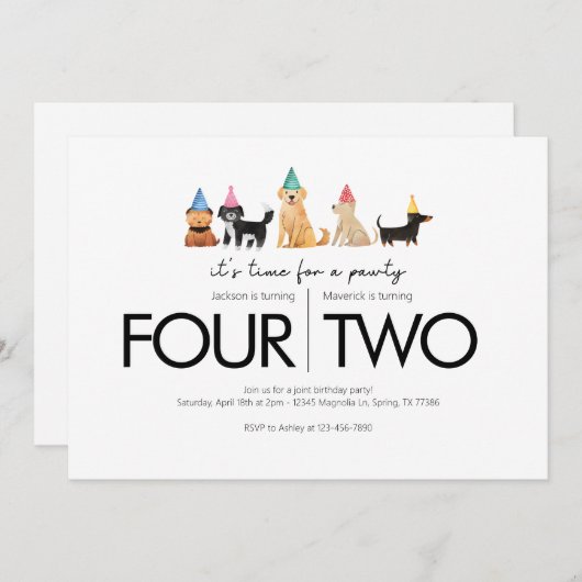 Gezamenlijk verjaardagsfeest - Pawty Thema Kaart (Voorkant / Achterkant)