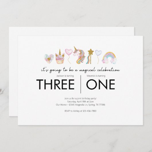 Gezamenlijk verjaardagsfeest - Unicorn thema Kaart (Voorkant / Achterkant)