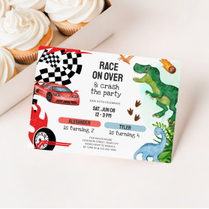 Gezamenlijke Dinosaur & Race Auto's Verjaardagsfee Kaart
