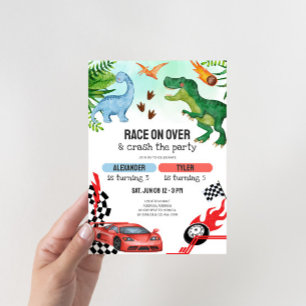 Gezamenlijke Dinosaur & Race Auto's Verjaardagsfee Kaart