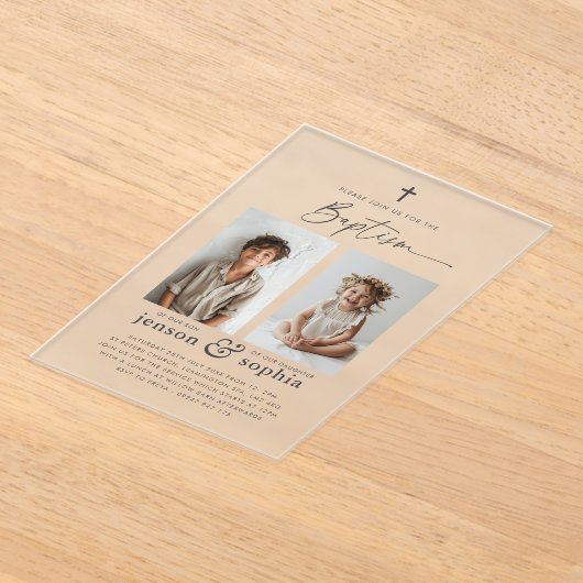 Gezamenlijke doop 2 Fotouitnodiging Acryl Uitnodigingen (Laagn)