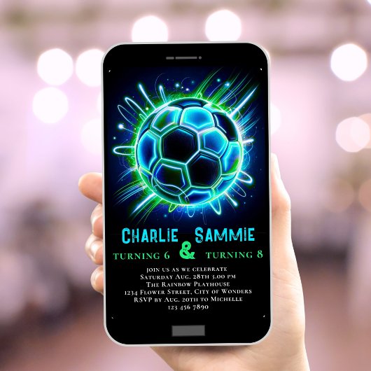 Gezamenlijke Neon Voetbal Verjaardag Uitnodiging J