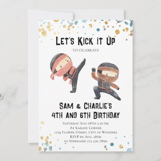 Gezamenlijke Ninja broers en zussen Dual verjaarda Kaart (Voorkant)