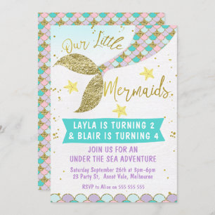 Gezamenlijke of tweeling Mermaid Tail Birthday-uit Kaart