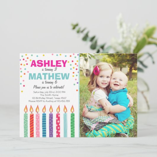 Gezamenlijke tweeling verjaardag uitnodiging Twins (Staand voorkant)