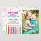 Gezamenlijke tweeling verjaardag uitnodiging Twins (Voorkant / Achterkant)