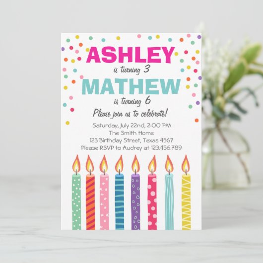 Gezamenlijke tweeling verjaardag uitnodiging Twins (Staand voorkant)