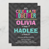 Gezamenlijke tweeling verjaardagsfeest uitnodiging (Voorkant / Achterkant)