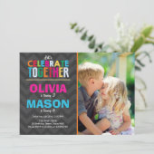 Gezamenlijke tweeling verjaardagsfeestje uitnodigi kaart (Staand voorkant)