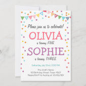 Gezamenlijke tweeling verjaardagsfeestuitnodiging  kaart (Voorkant)