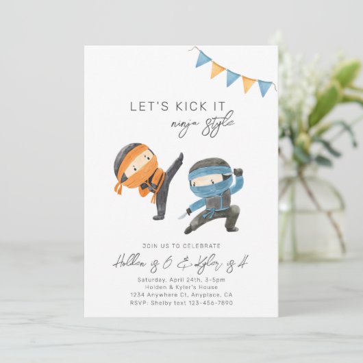Gezamenlijke uitnodiging Ninja Birthday | Versieri (Staand voorkant)